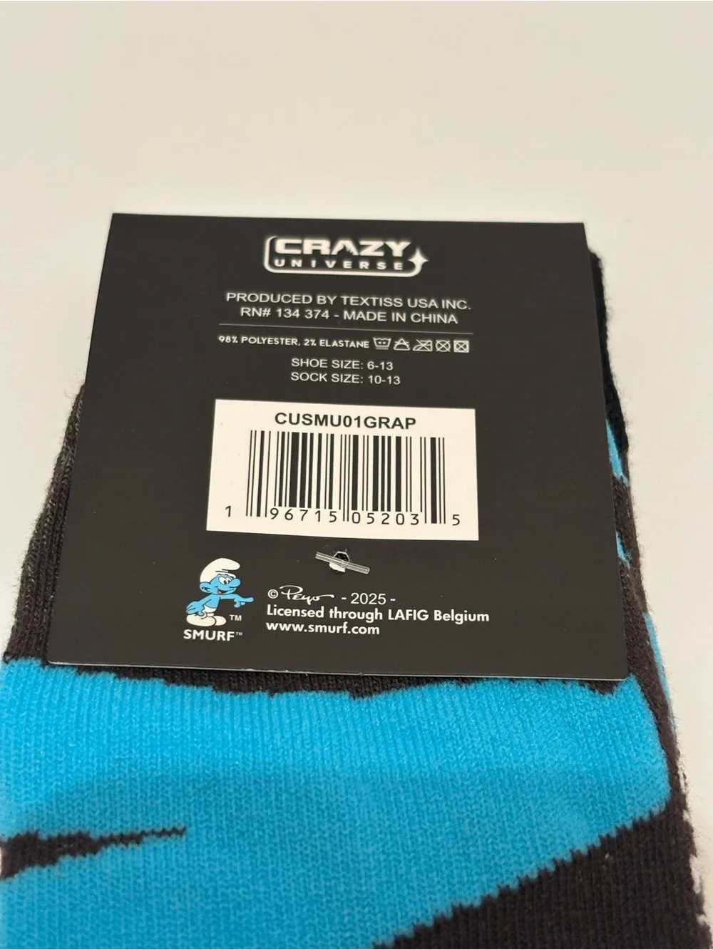 The Smurfs Adult Size 6-13 Graphic Crew Socks / 1 Pack / Blue Novelty